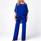 Liora – Set coordonat damă asimetric din chiffon și pantaloni