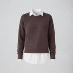 Damski sweter wełniany z okrągłym dekoltem, rozmiary S–3XL — Brązowy