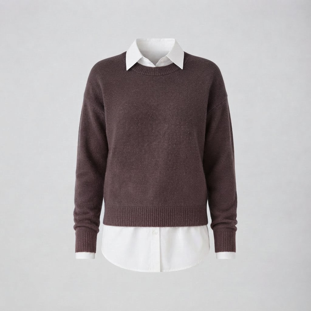 Damski sweter wełniany z okrągłym dekoltem, rozmiary S–3XL — Brązowy