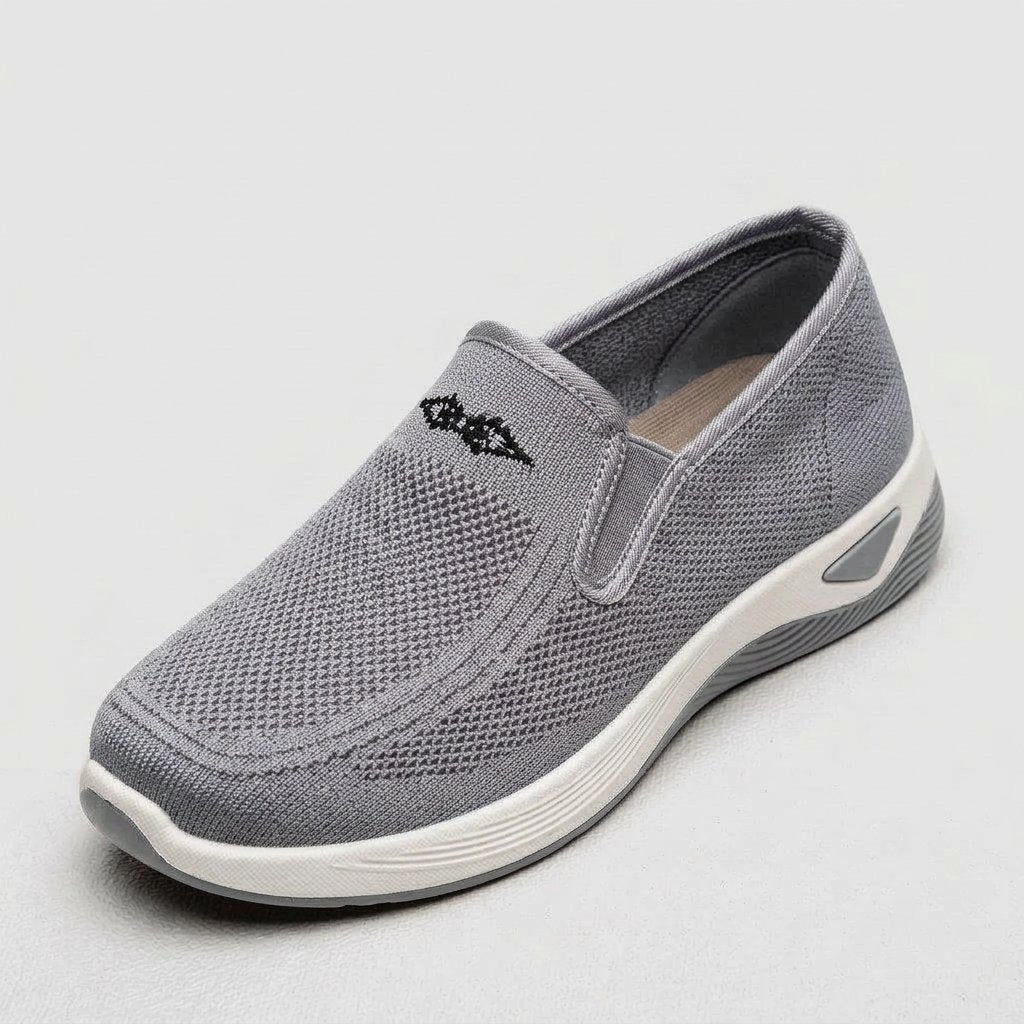 Damskie buty wsuwane z dzianiny, zaokrąglony nosek — Szary