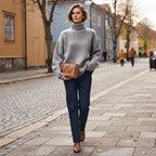 Golf damski oversize, miękki sweter z golfem — Szary