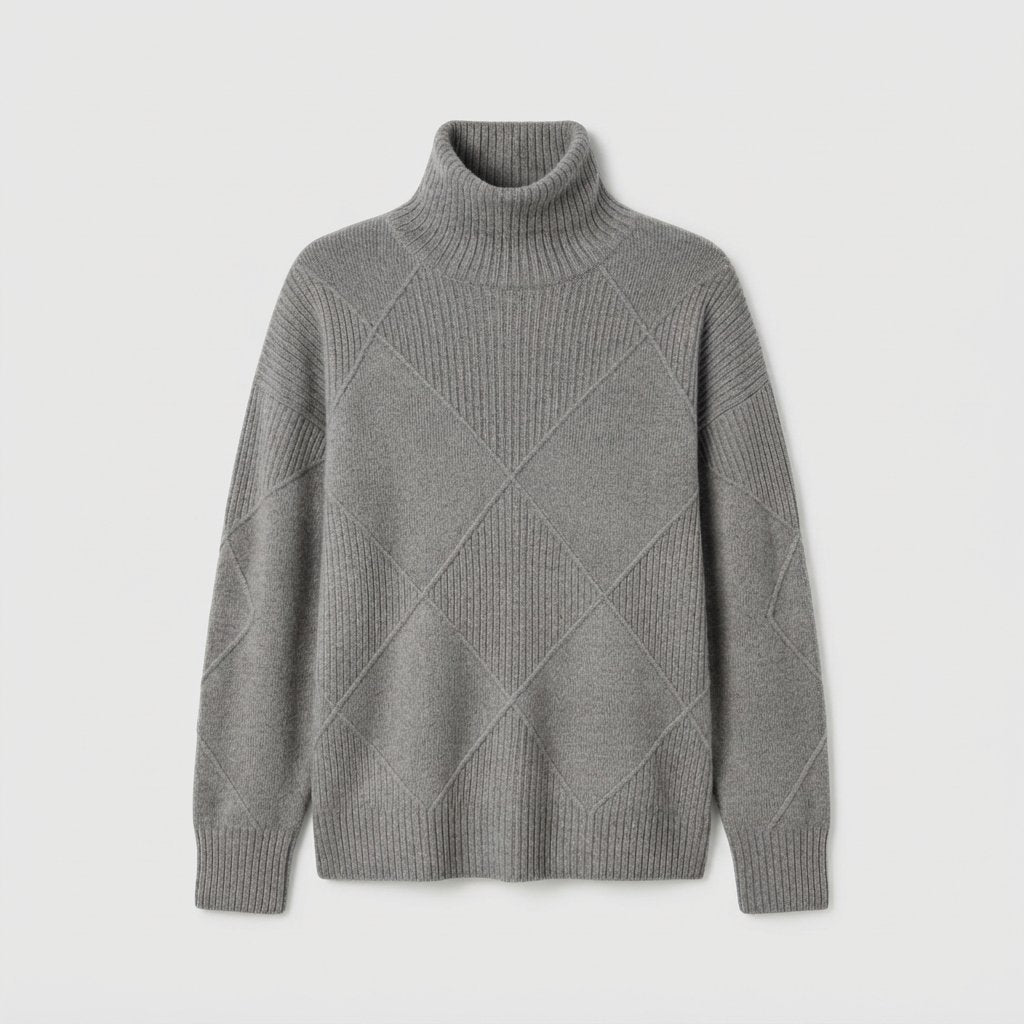 Golf kaszmirowy damski z diamentowym splotem — Szary