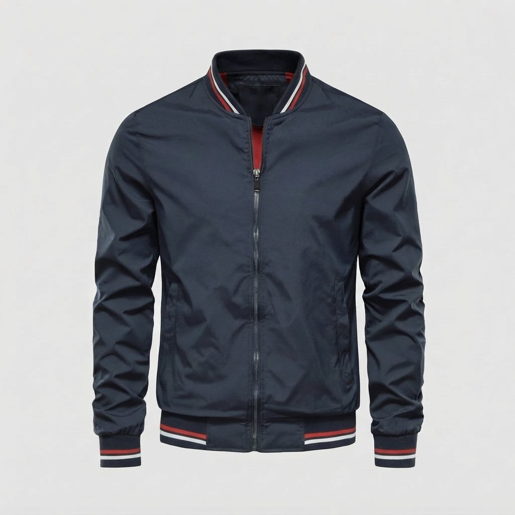 Kurtka bomber męska slim fit z prążkowanymi wykończeniami — Niebieski