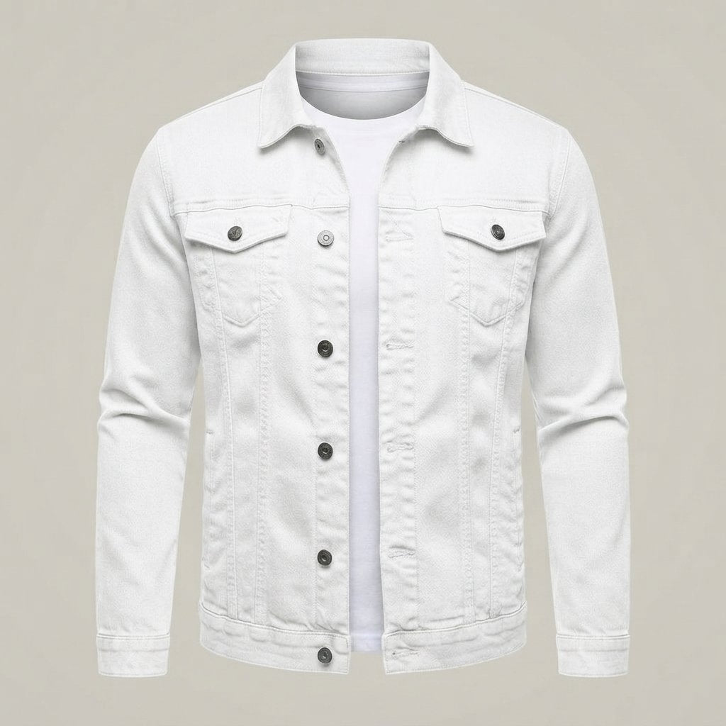 Kurtka jeansowa męska slim fit, 5 kolorów — Biały