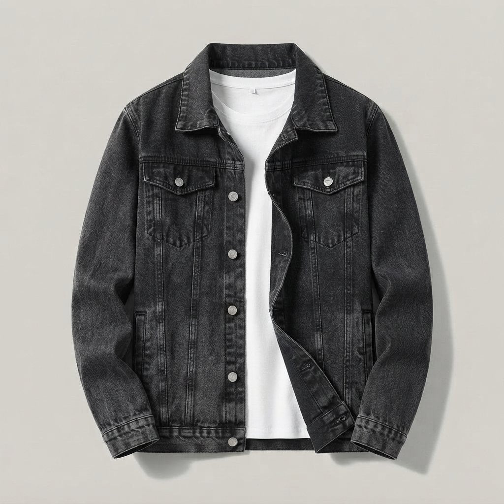 Kurtka jeansowa męska slim fit – denim bawełniany — Szary