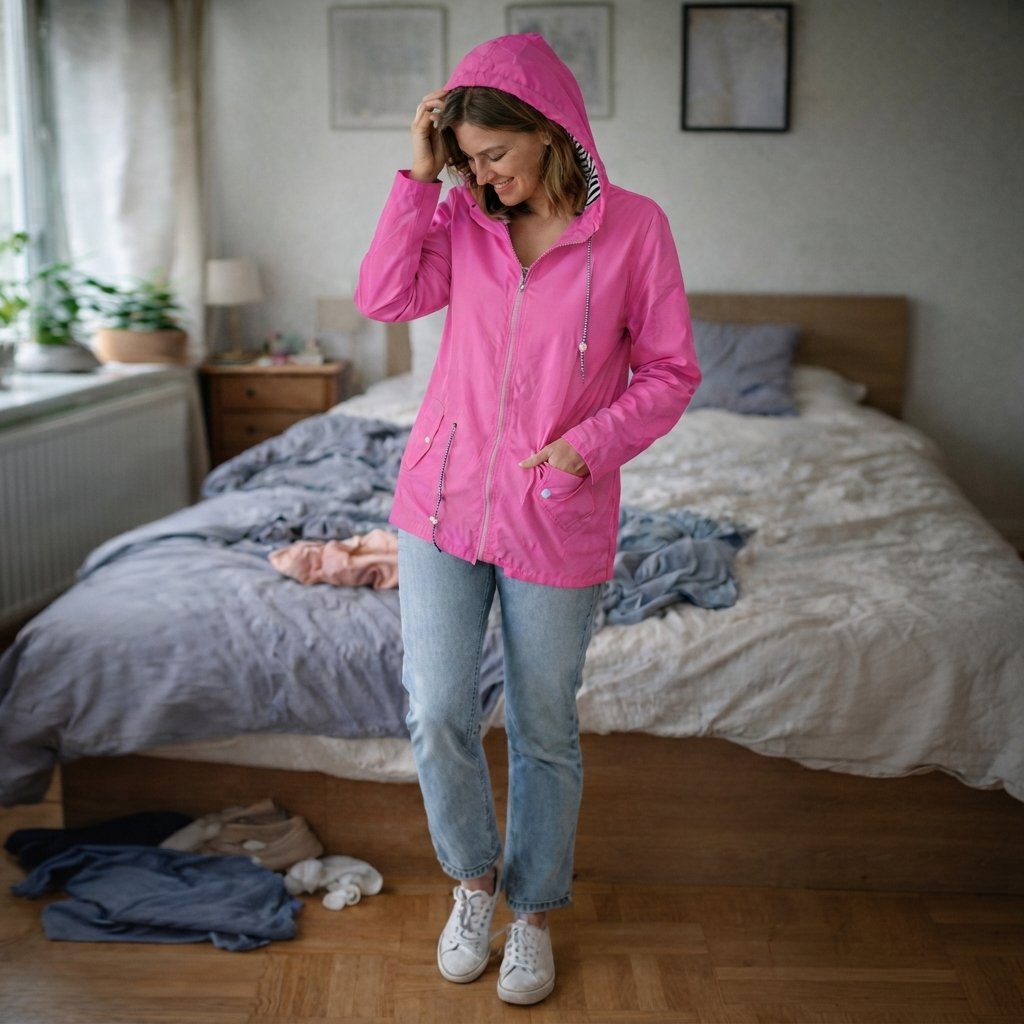 Lekka kurtka przeciwdeszczowa z kapturem – damska — Różowy