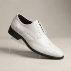 Męskie buty Oxford z brogowaniem, sznurowane — Biały
