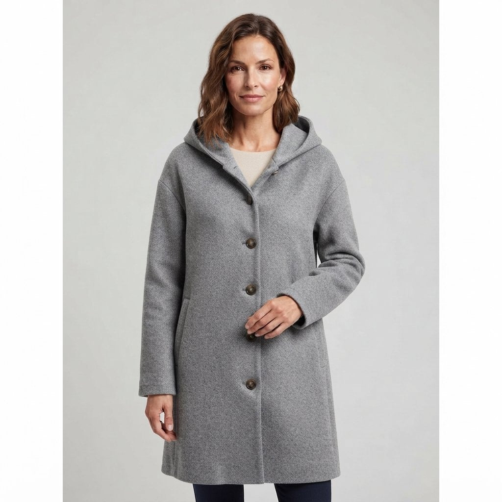 Płaszcz damski z kapturem, wiatroszczelny, rozmiary S–3XL — Szary