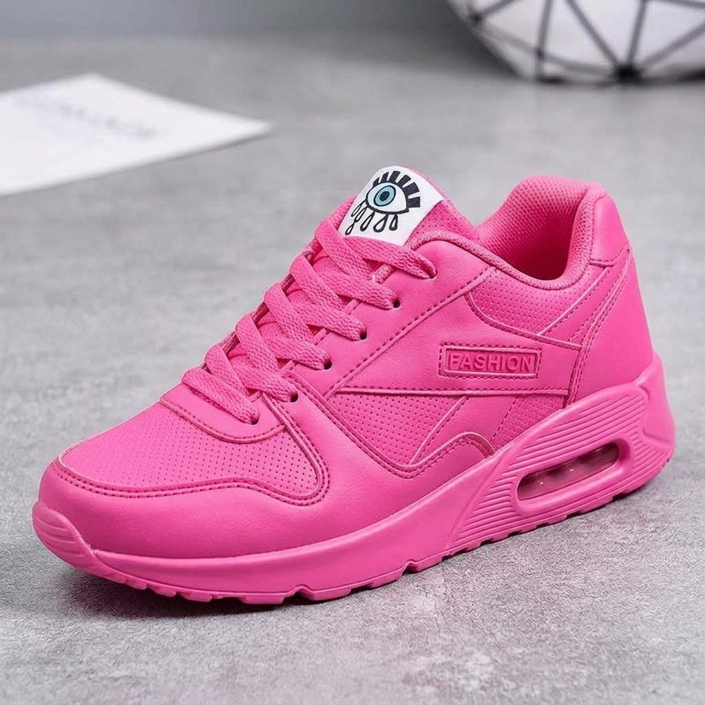 Sneakersy damskie na podwyższonej podeszwie z grafiką oka — Fuksjowy