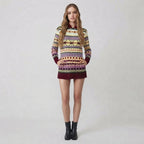 Sweter norweski z kapturem, wzór Fair Isle, damski — L
