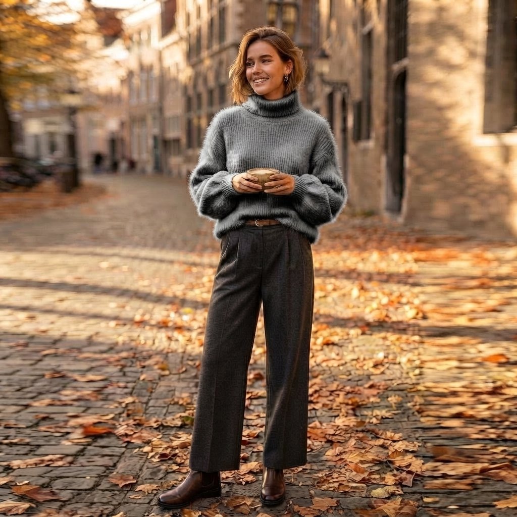 Sweter z golfem z miękkiej przędzy angorowej, luźny krój — Szary