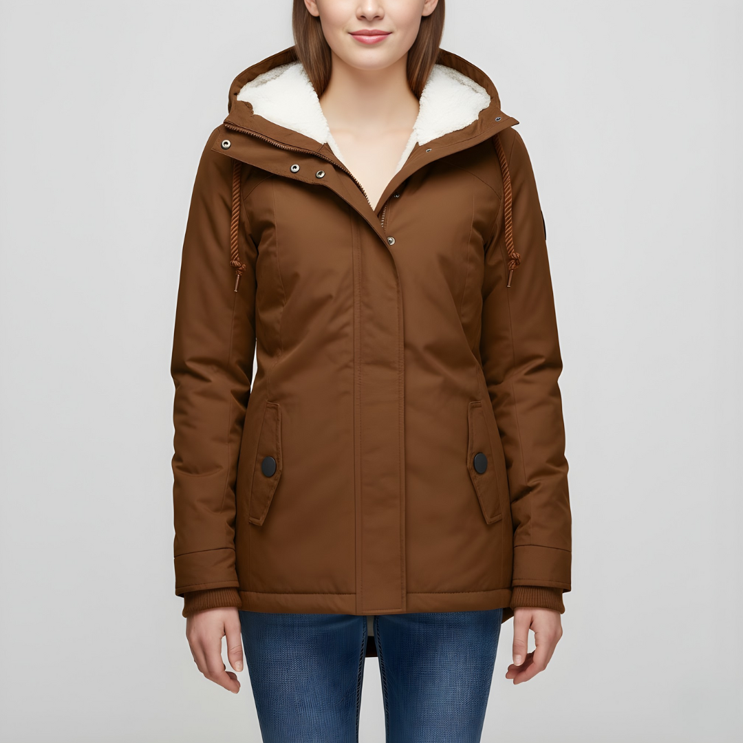 Damski płaszcz zimowy z kapturem