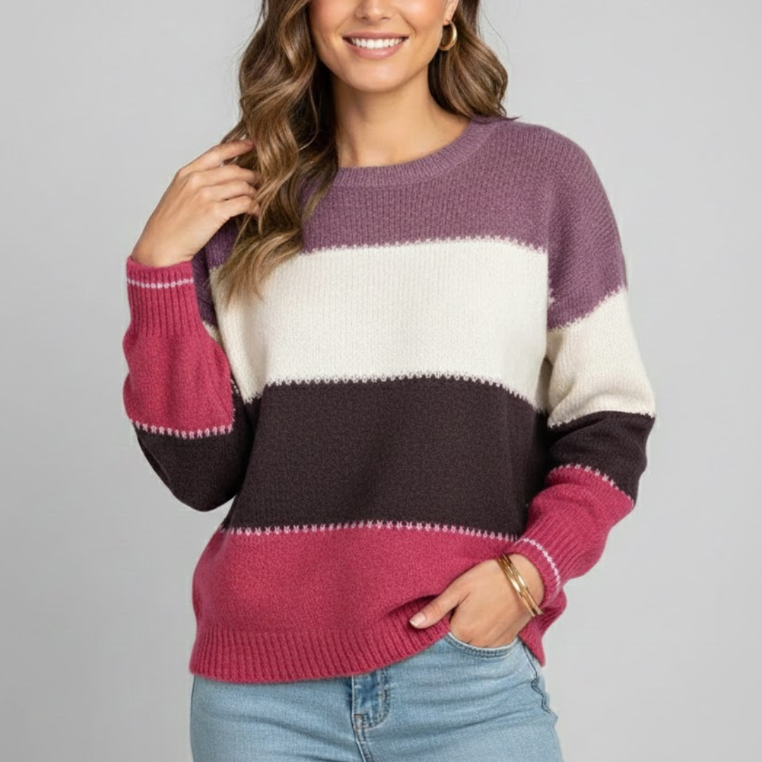 Damski sweter w paski z mieszanki wełny