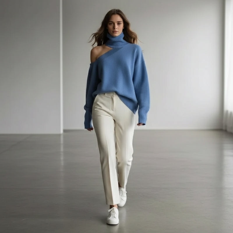 Otylia – Damski Sweter z Długim Rękawem z Golfem Elegancki i Żebrowany