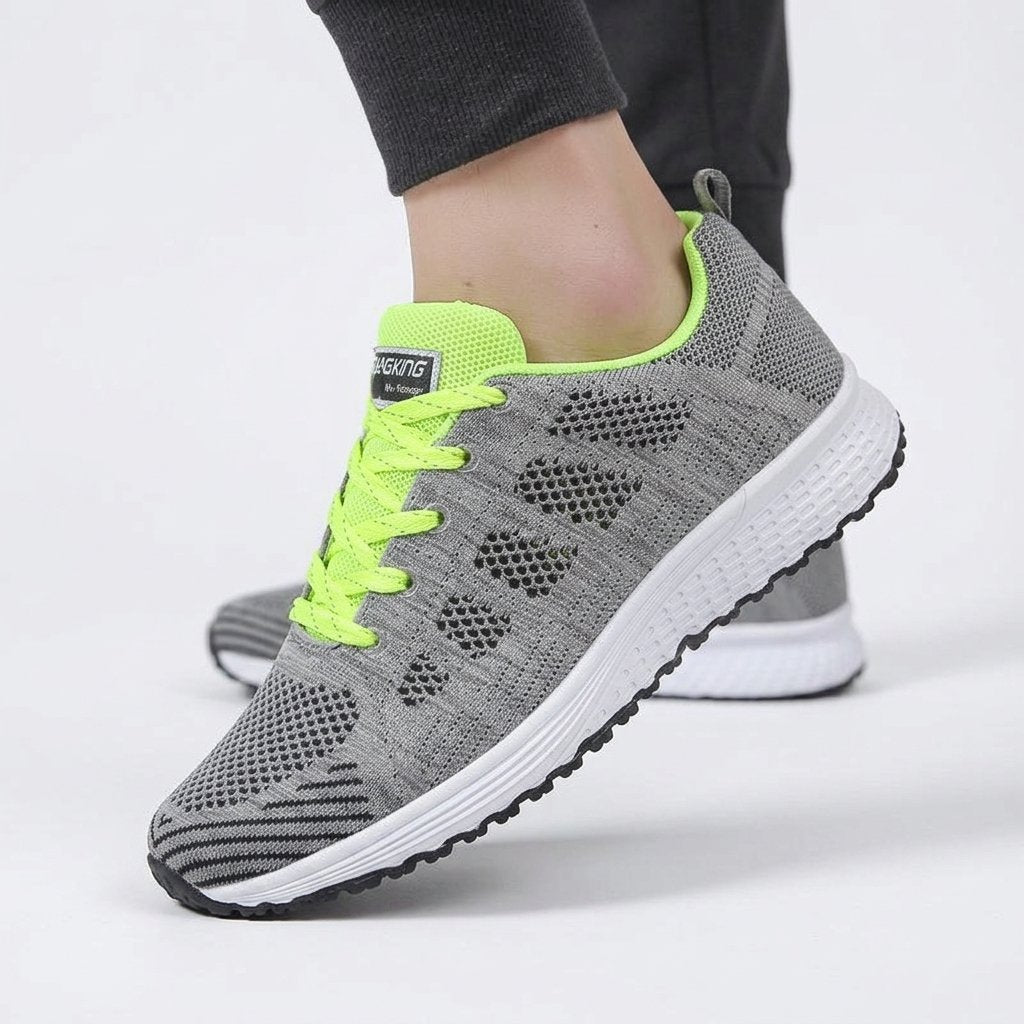Damskie buty do biegania z siatką, niskie, sznurowane — Zielony