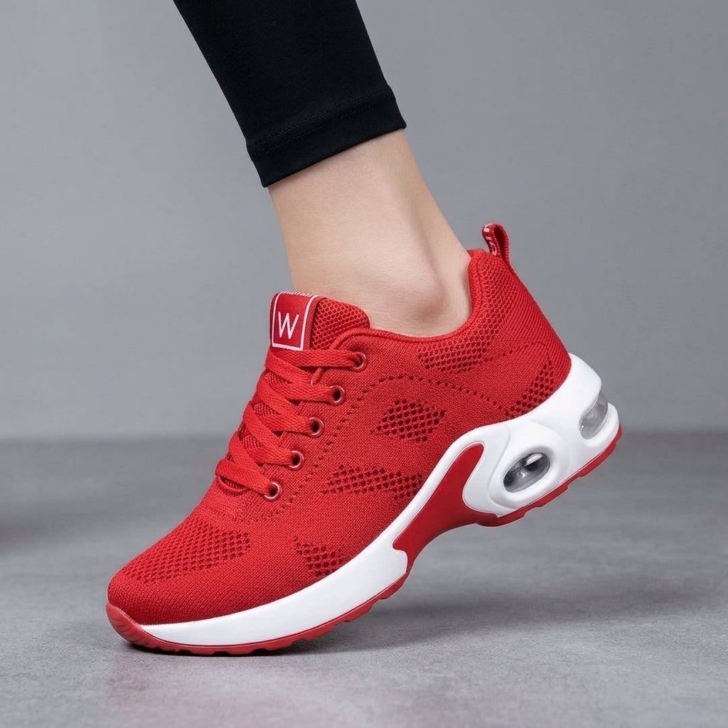 Damskie buty sportowe z amortyzacją powietrzną, siatka — Czerwony