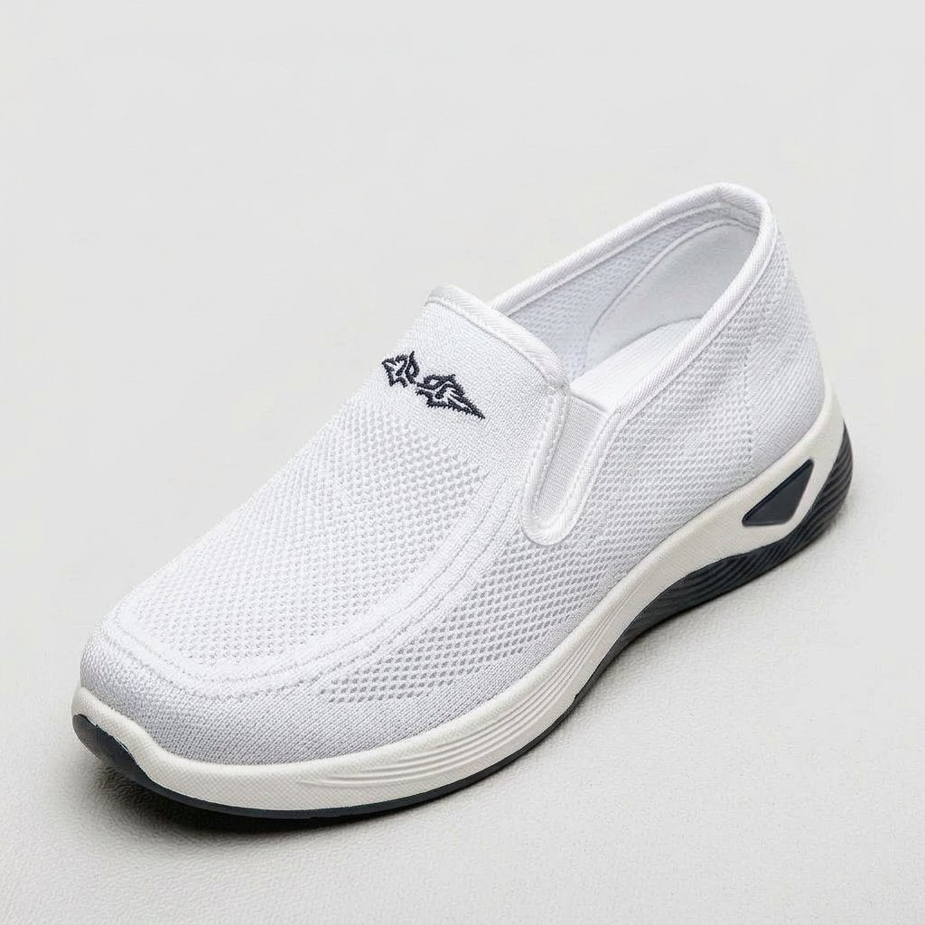 Damskie buty wsuwane z dzianiny, zaokrąglony nosek — Biały