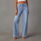 Nora – Damskie Jeansy Casual z Szerokimi Nogawkami i Wysokim Stanem