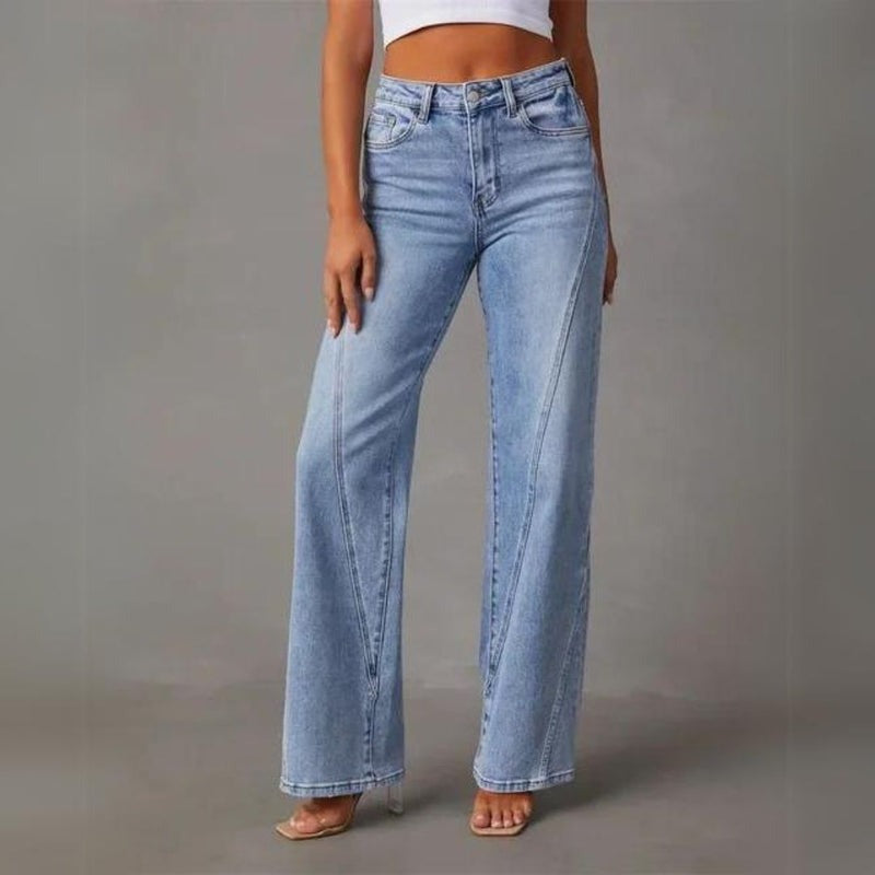 Nora – Damskie Jeansy Casual z Szerokimi Nogawkami i Wysokim Stanem