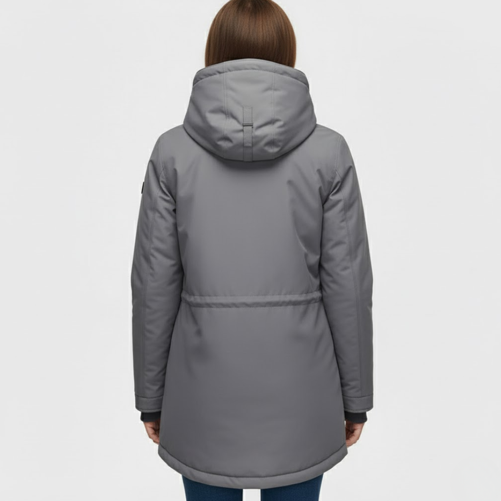 Damski płaszcz zimowy z kapturem