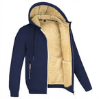 Bluza z kapturem męska z podszewką sherpa, zapinana — Granatowy