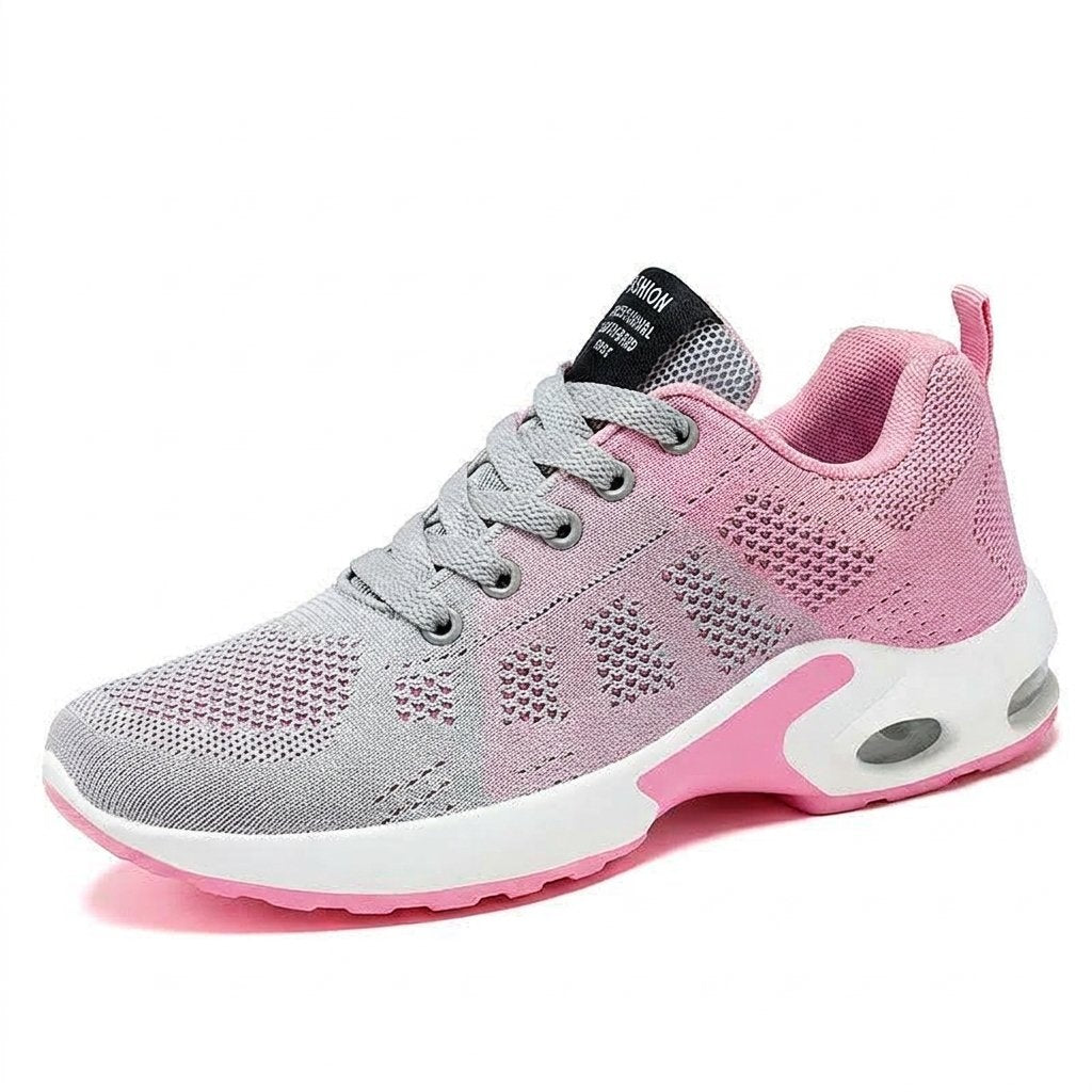 Damskie buty sportowe z amortyzacją powietrzną, siatka — Różowy