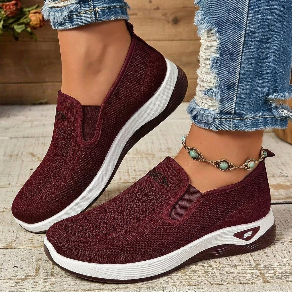 Damskie buty wsuwane z dzianiny, zaokrąglony nosek — Czerwony