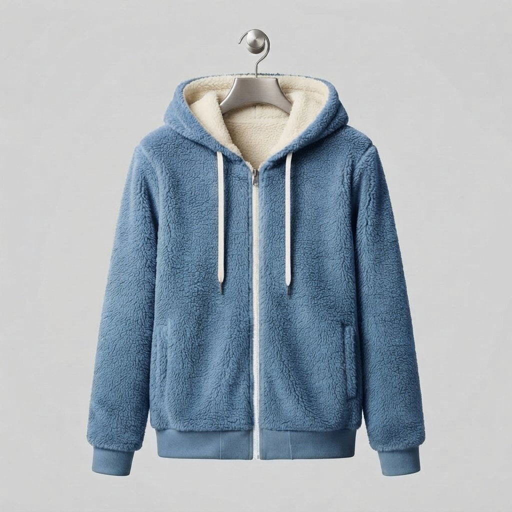 Polarowa bluza damska z kapturem, oversize, rozmiary L–5XL — Niebieski