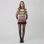 Sweter norweski z kapturem, wzór Fair Isle, damski — 2XL