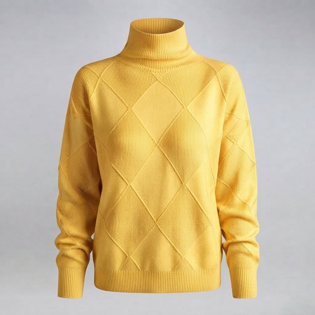 Sweter z golfem w romby z domieszką kaszmiru — Żółty