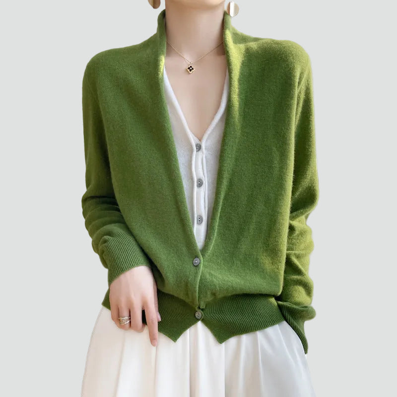 Mirela – Damski Miękki Dzianinowy Sweter Rozpinany z Guzikami Casual