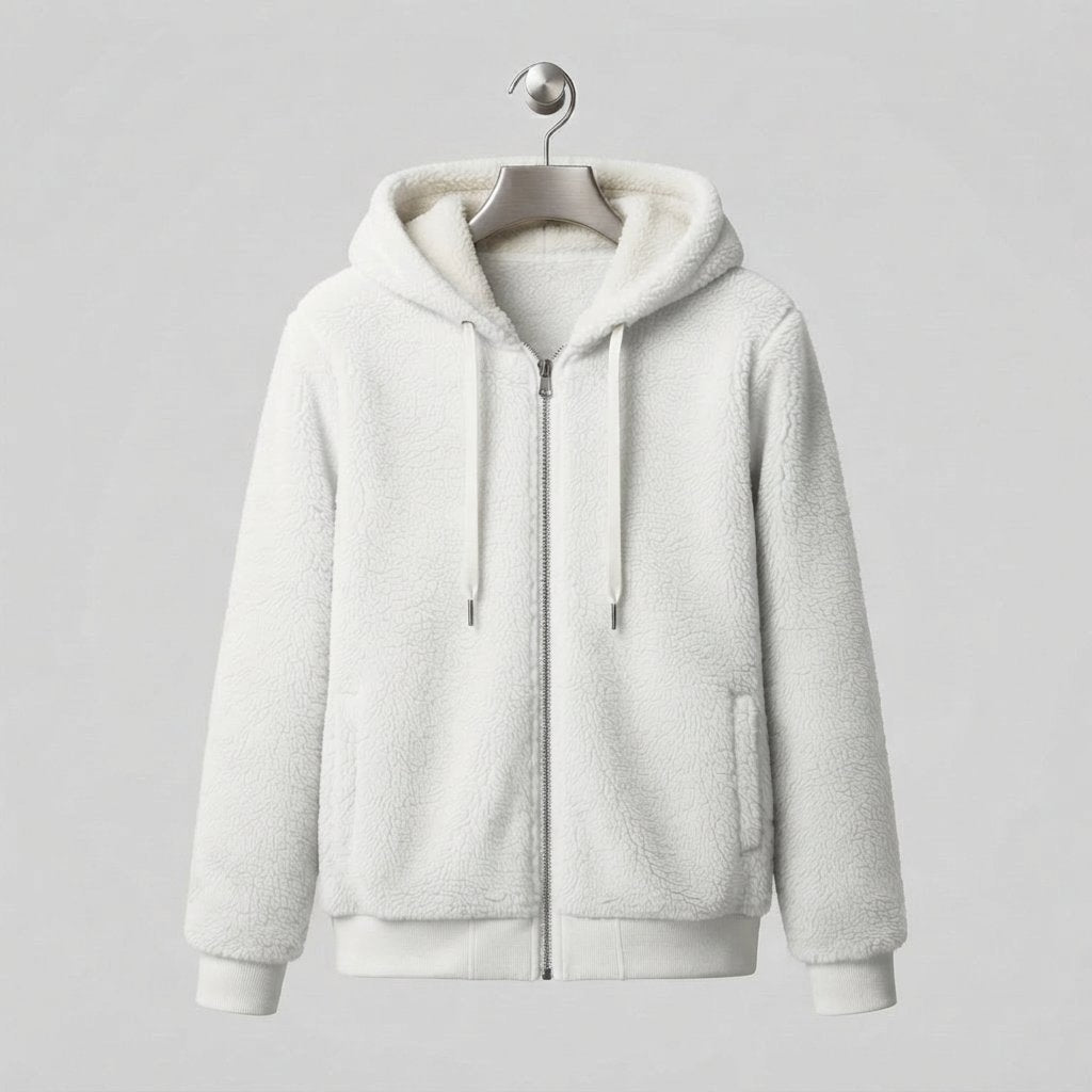 Polarowa bluza damska z kapturem, oversize, rozmiary L–5XL — Biały