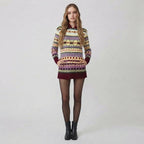 Sweter norweski z kapturem, wzór Fair Isle, damski — 3XL