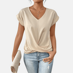 Natalia – Women's Blouse with V-Neck and Draped Hem, Elegant