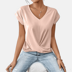 Natalia – Women's Blouse with V-Neck and Draped Hem, Elegant