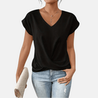 Natalia – Women's Blouse with V-Neck and Draped Hem, Elegant