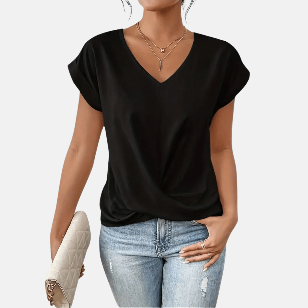 Natalia – Women's Blouse with V-Neck and Draped Hem, Elegant