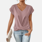 Natalia – Women's Blouse with V-Neck and Draped Hem, Elegant