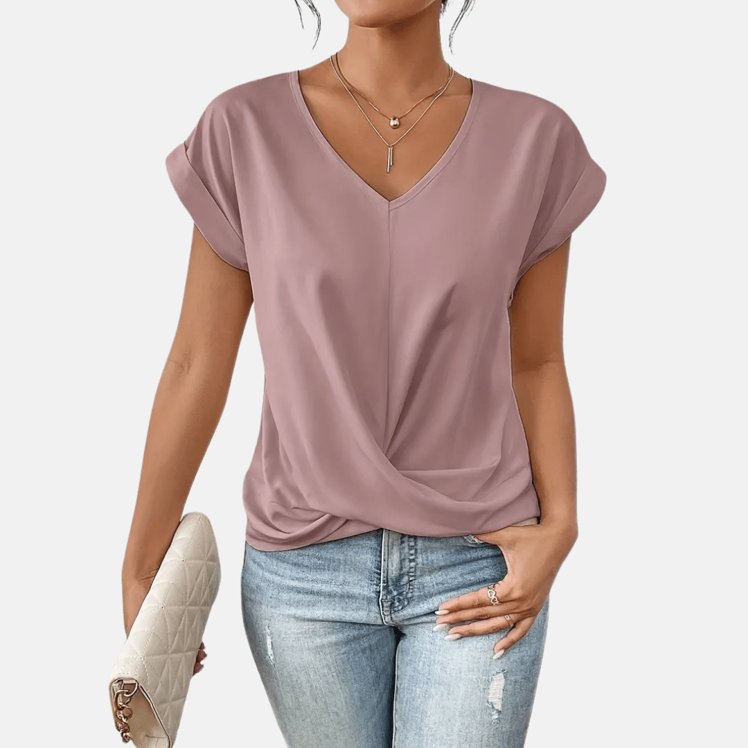 Natalia – Women's Blouse with V-Neck and Draped Hem, Elegant