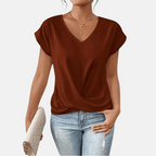 Natalia – Women's Blouse with V-Neck and Draped Hem, Elegant