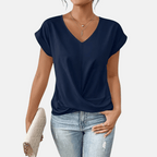 Natalia – Women's Blouse with V-Neck and Draped Hem, Elegant