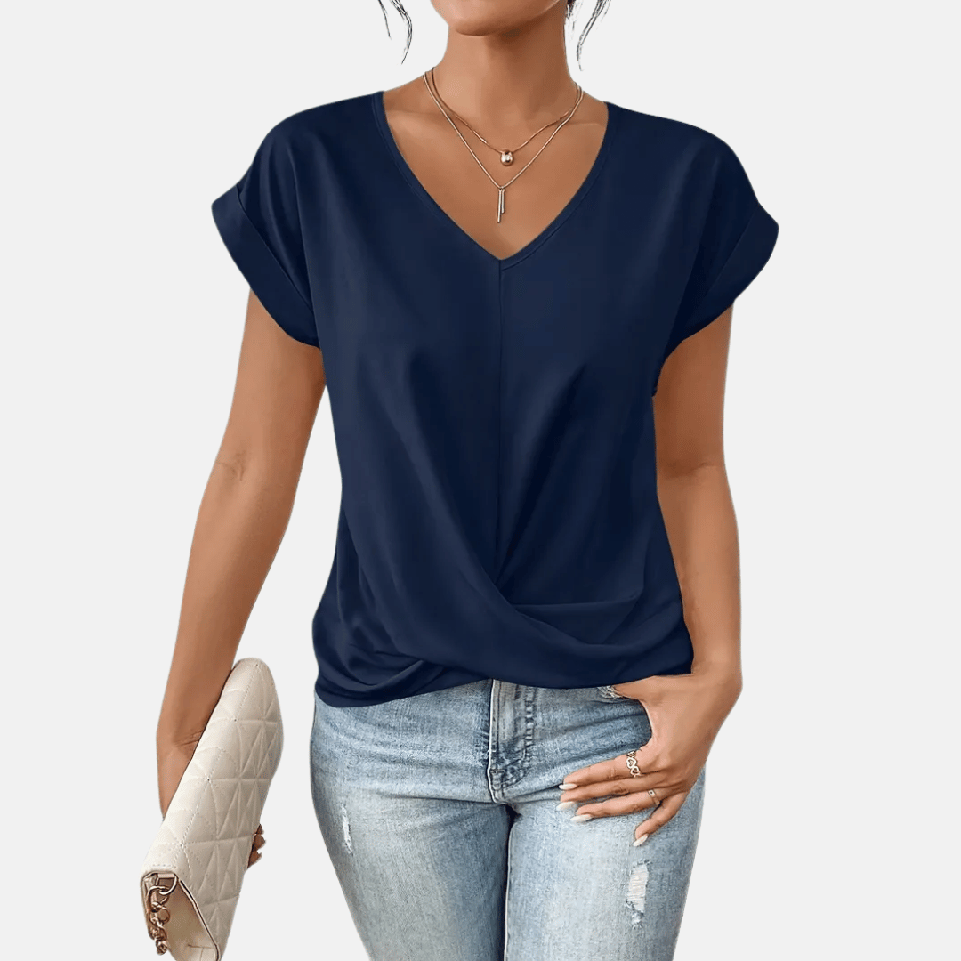 Natalia – Women's Blouse with V-Neck and Draped Hem, Elegant