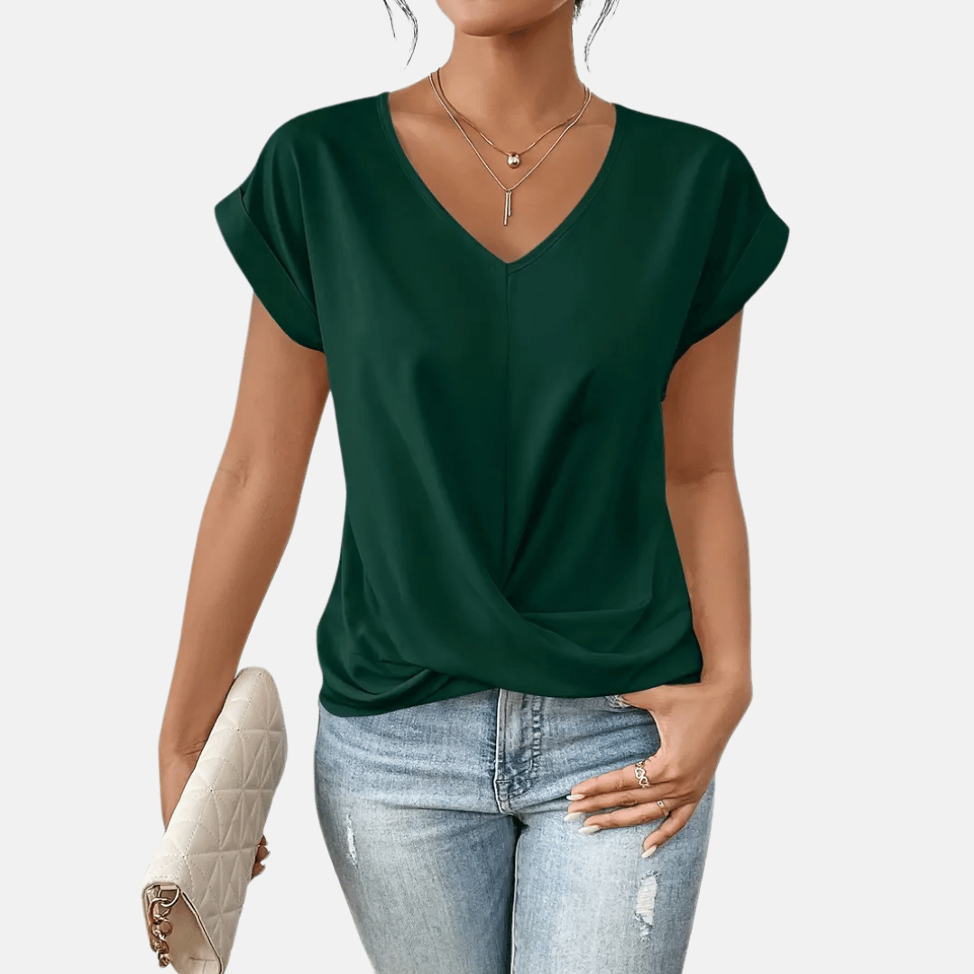 Natalia – Women's Blouse with V-Neck and Draped Hem, Elegant