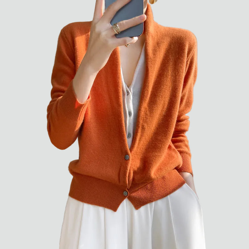 Mirela – Damski Miękki Dzianinowy Sweter Rozpinany z Guzikami Casual