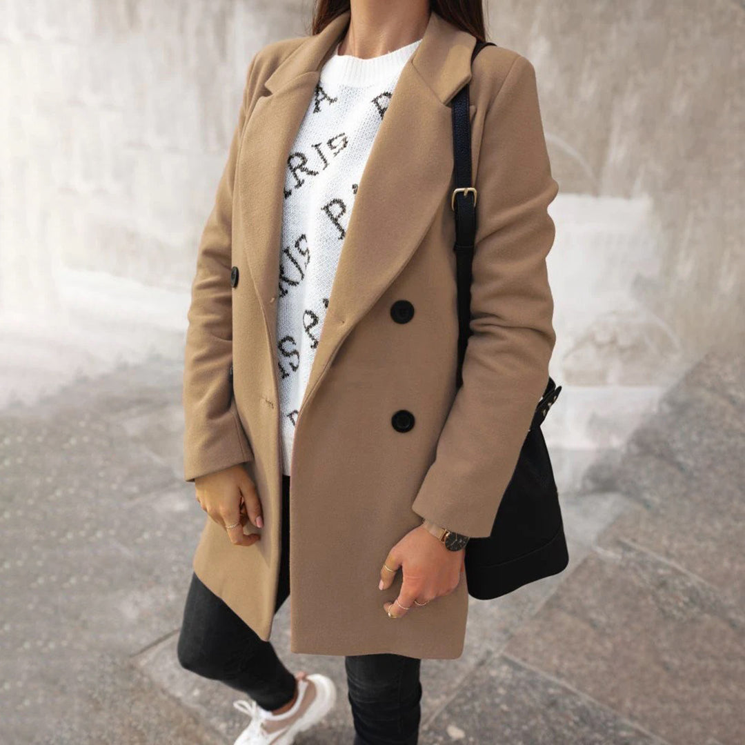 Zofia – Klasyczny Damski Wełniany Płaszcz Elegancki z Długim Rękawem
