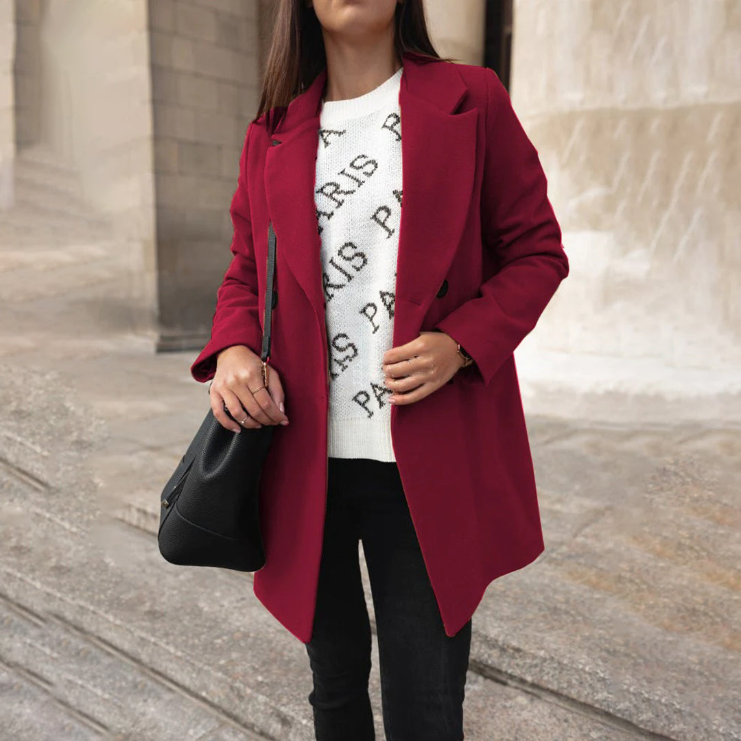 Zofia – Klasyczny Damski Wełniany Płaszcz Elegancki z Długim Rękawem