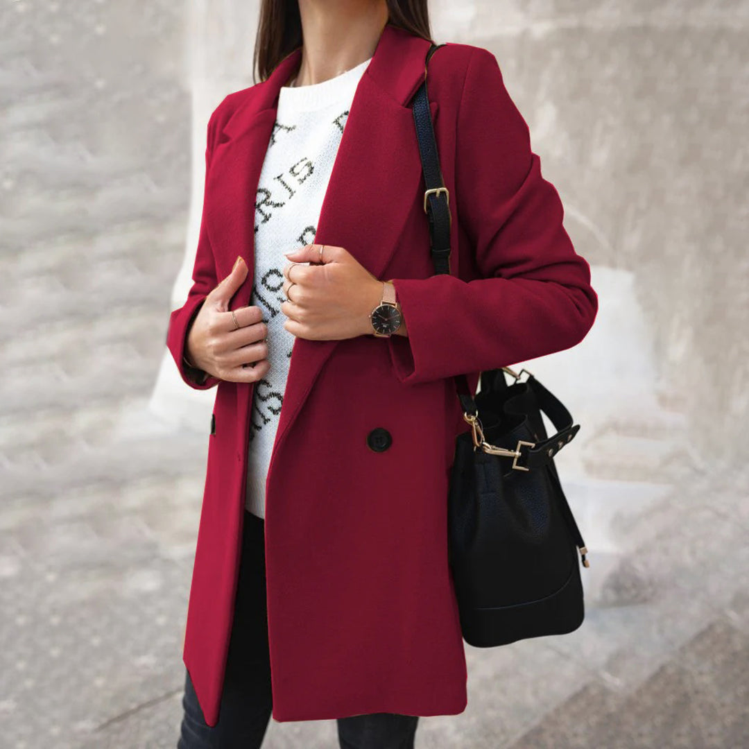 Zofia – Klasyczny Damski Wełniany Płaszcz Elegancki z Długim Rękawem