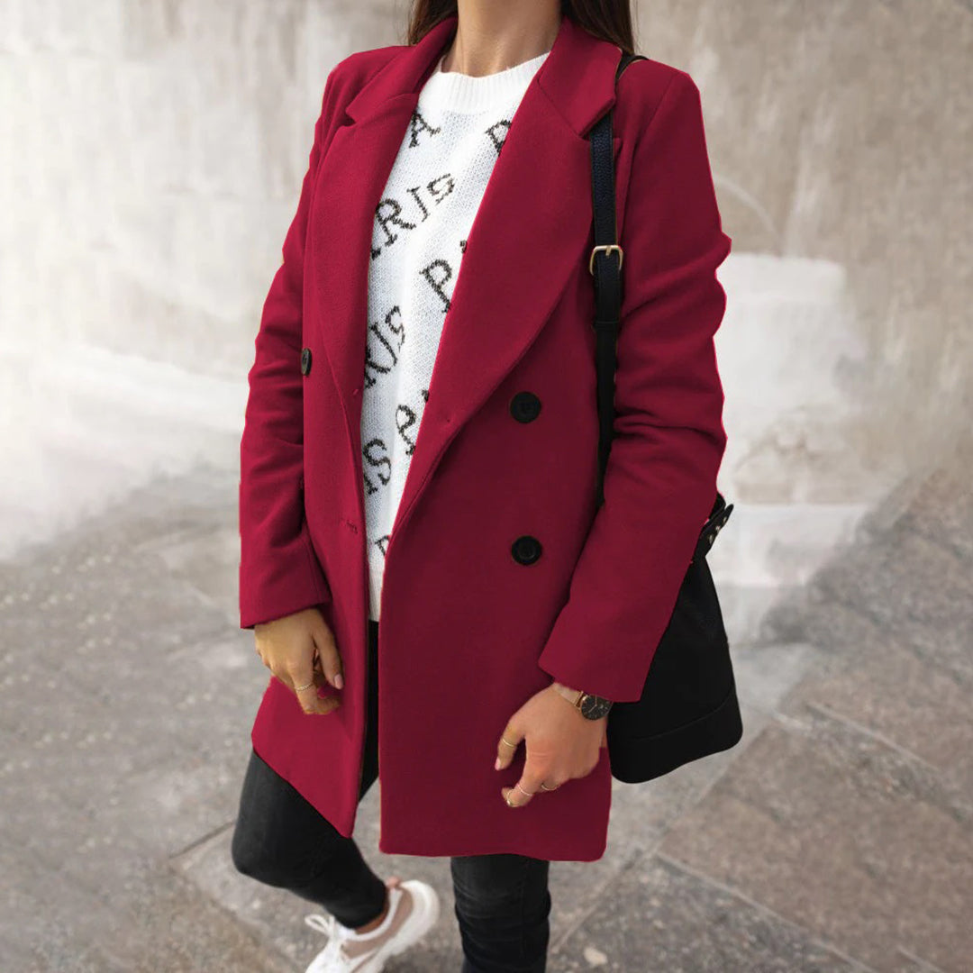Zofia – Klasyczny Damski Wełniany Płaszcz Elegancki z Długim Rękawem