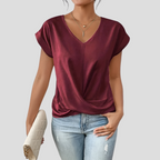 Natalia – Women's Blouse with V-Neck and Draped Hem, Elegant