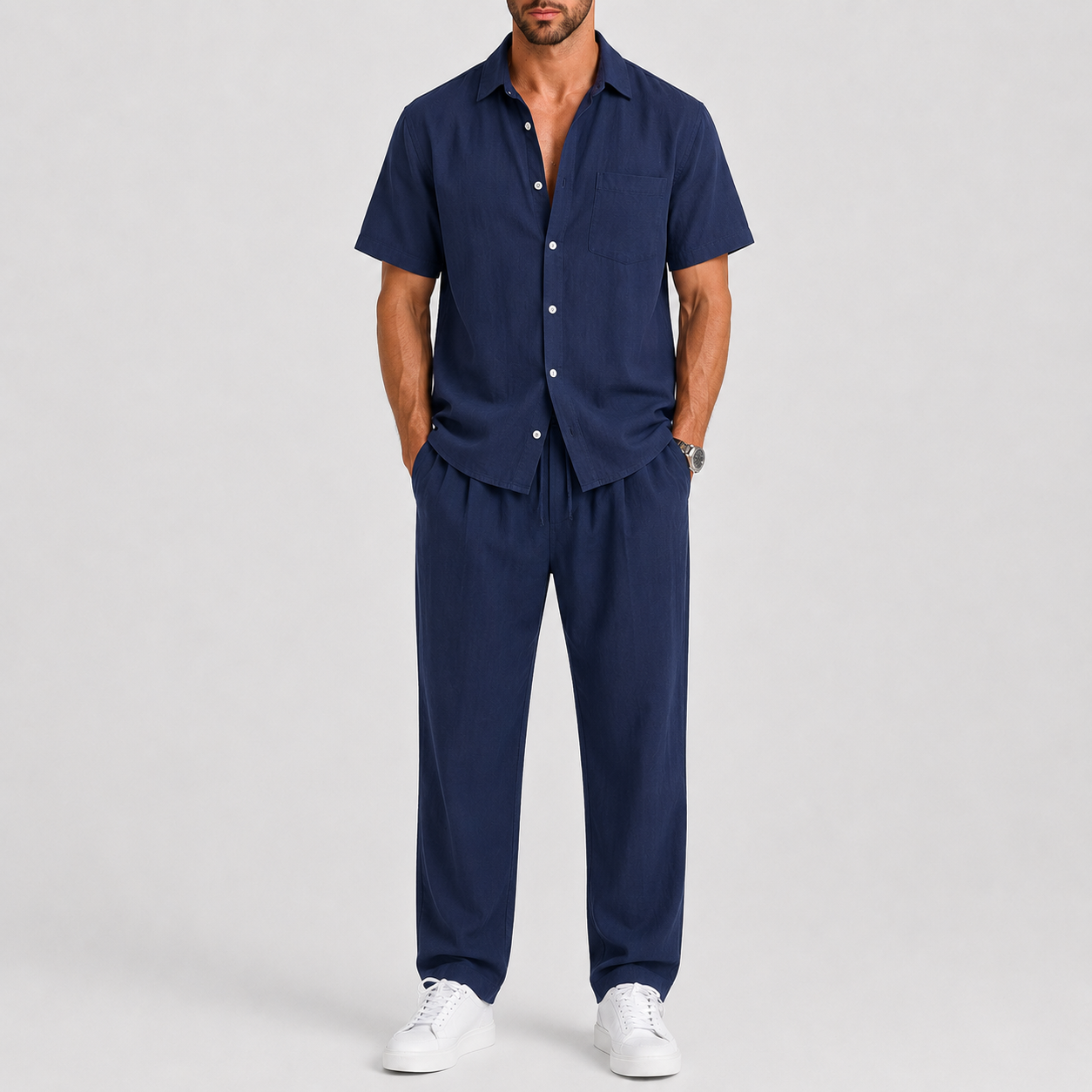 Bernard – Męski Letni Zestaw z Koszulą i Szerokimi Spodniami Casual